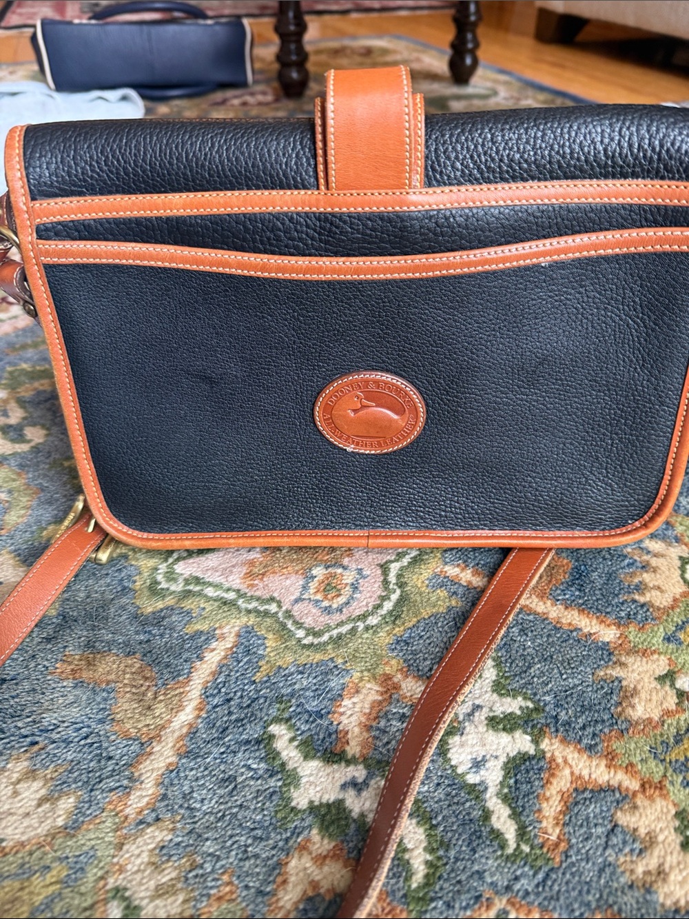 Dooney & Bourke Black with Tan Trim Pebbled Leather Crossbody - Picture 2 of 13